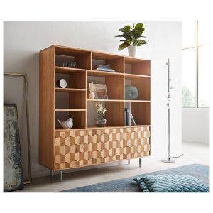 Bücherschrank Fevo Akazie Natur 147x150 cm 3 Türen L-Fuß Regal