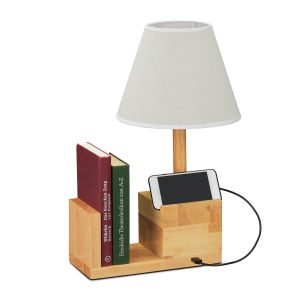 relaxdays USB Tischlampe aus Holz