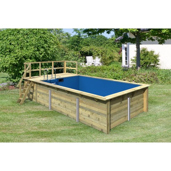 Karibu   Rechteckiger Massivholz Pool 350 x 530 cm   Set mit 1 Sonnenterrasse inkl. Holzpool