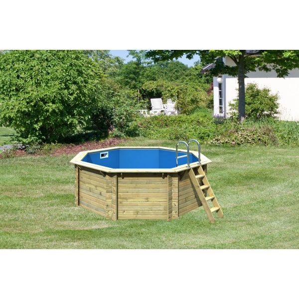 Karibu   Achteck Massivholz Pool 358 x 358 x 124 cm Modell 1A  Inkl. Zubehör und Pool Leitern