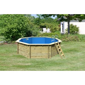 Karibu   Achteck Massivholz Pool 428 x 428 x 124 cm Modell 2A  Inkl. Zubehör und Pool Leitern