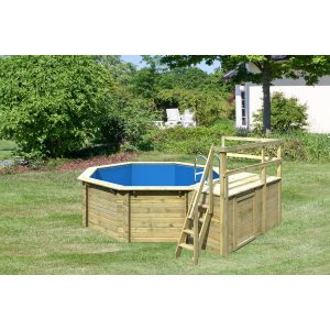 Karibu   Achteck Massivholz Pool 358 x 358 x 124 cm Modell 1C   SET inkl. Sonnenterrasse 96 x 199 cm