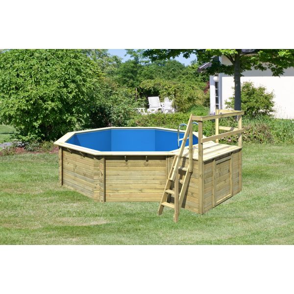 Karibu   Achteck Massivholz Pool 428 x 428 x 124 cm Modell 2B   SET inkl. Sonnenterrasse 94