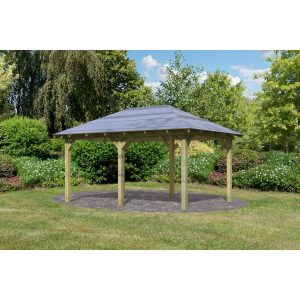 CHILLROI Rechteckiger Holzpavillon 289 x 429 cm   Gartenpavillon   Terrassenüberdachung   kesseldruckimprägniert