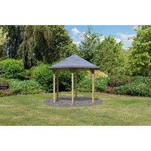 CHILLROI Sechseckiger Holzpavillon 235 x 208 cm   Gartenpavillon   Terrassenüberdachung   kesseldruckimprägniert
