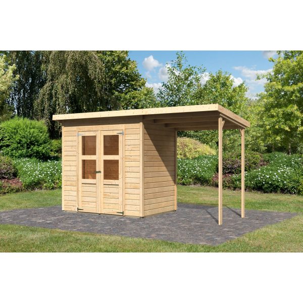 Karibu Gartenhaus "Kano 3" SET naturbelassen mit Anbaudach