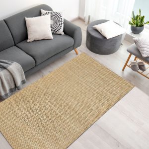 HOMCOM Wollteppich im Flecht-Design braun 140 x 70 x 1 cm   wollteppich naturfaser natur wohnzimmerteppich webteppich