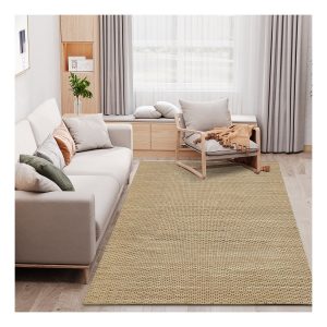 HOMCOM Wollteppich im Flecht-Design braun 230 x 160 x 1 cm   wollteppich naturfaser natur wohnzimmerteppich webteppich