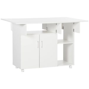 HOMCOM Klapptisch mit Rollen weiß 115L x 73B x 76H cm   esstisch  klapptisch  küchentisch  beistelltisch  sideboard