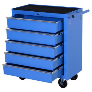 HOMCOM Fahrbarer Werkstattwagen mit 5 Schubladen blau 67