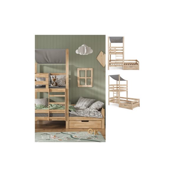 VitaliSpa Spielturmbett Kinderbett Spielbett Tom Natur modern 204x218 cm Massivholz Kinderzimmer Lattenrost Bettleiter Bett Schublade Abenteuerbett Kletterbett