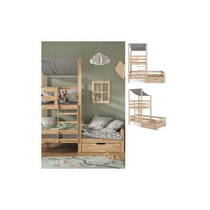 VitaliSpa Spielturmbett Kinderbett Spielbett Tom Natur modern 204x218 cm Massivholz Kinderzimmer Lattenrost Bettleiter Matratze Abenteuerbett Kletterbett