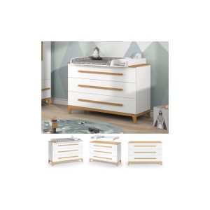 VitaliSpa Wickelkommode Wickeltisch Wickelschrank Malia Weiß Eiche modern 133x90 cm Kinderzimmer Möbel Babymöbel Wickelaufsatz Wickelauflage Schublade Wickelkombi