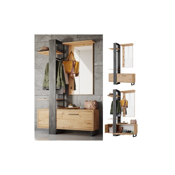 Vicco Flurgarderobe Dielengarderobe Garderobe Porto Schwarz Artisan Mediterran 120x190 cm Schlafzimmer Spiegel Kleiderstange Tür Fach Ablage rollbar