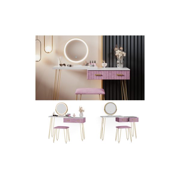 Vicco Schminktisch Frisiertisch Schminkkommode Zoey Weiß Rosa LED-Spiegel Design-Hocker 120x76 cm modern Schlafzimmer Kommode Schublade Ablage Aufbewahrung Touch-Switch Kosmetiktisch Make-Up-Tisch