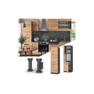Vicco Herdumbauschrank Küchenschrank Küchenmöbel Fame-Line Anthrazit Eiche Goldkraft  60 cm modern Küche Einbauküche Blende Herdschrank Hochschrank Küchenzeile Drehtür Einlegeboden