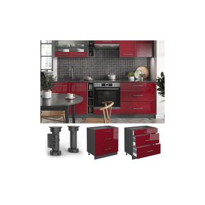 Vicco Schubladenunterschrank Küchenschrank Küchenmöbel Fame-Line Anthrazit Bordeaux Rot 80 cm modern Hochglanz Küche Einbauküche Drehtür Blende Schublade Küchenunterschrank Küchenzeile