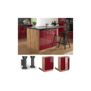 Vicco Regalinselunterschrank Küchenschrank Küchenmöbel Fame-Line Eiche Bordeaux Rot 60 cm modern Hochglanz Küche Einbauküche Kücheninsel Drehtür Einlegeboden Blende Küchenunterschrank Küchenzeile