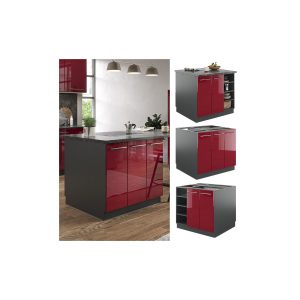 Vicco Kücheninsel Küchenblock Einbauküche Fame-Line Anthrazit Bordeaux Rot 90 cm modern Hochglanz Küchen Schränke Regalunterschrank Küchenunterschrank Regalinselunterschrank Softclose-Scharnier Küchenmöbel