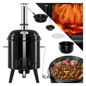 KESSER® Gulaschkessel Gulaschkanone   Eintopfofen mit Grillfunktion Ofen Grill Kugelgrill + Hähnchenbräter 8L Pfanne Kesselgulasch Topf 17 Liter emailliert mit Deckel für die Outdoor Küche Feldküche