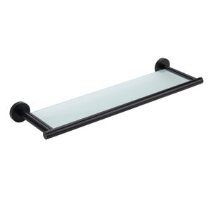 Badablage ohne Bohren Schwarz Matt mit Glasplatte Edelstahl Rahmen Glasregal Bad