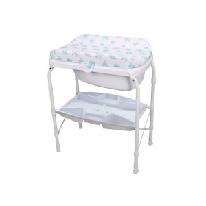 Kikkaboo Babybadewanne 2 in 1 Wickeltisch Räder Ablauf Staufächer Wickelauflage blau