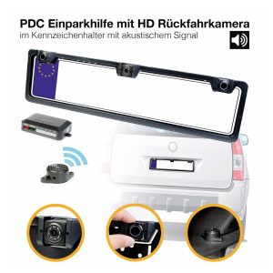 CARMATRIX PDC Einparkhilfe mit HD Rückfahrkamera Rückfahrwarner 2 Sensoren mit KFZ Kamera Alarm Ton