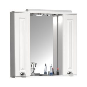 VCM Badspiegel Wandspiegel 75 cm Hängespiegel Spiegelschrank Badezimmer Landhaus Drehtür Beleuchtung Casalo XL