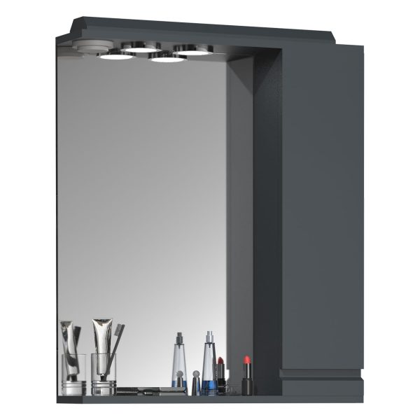 VCM Badspiegel Wandspiegel Breite 60 cm Hängespiegel Spiegelschrank Badezimmer Drehtür grifflos Beleuchtung Silora L