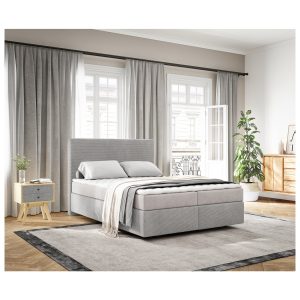 Boxspringbett Dream-Well Cord Silbergrau 140x200 cm mit Matratze und Topper