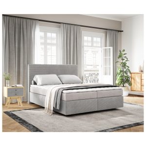 Boxspringbett Dream-Well Cord Silbergrau 160x200 cm mit Matratze und Topper