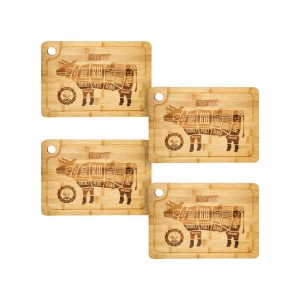 4x Bambus Steakteller Holz Massiv 33x23 - 2cm Grill Servierplatte Burger Brett