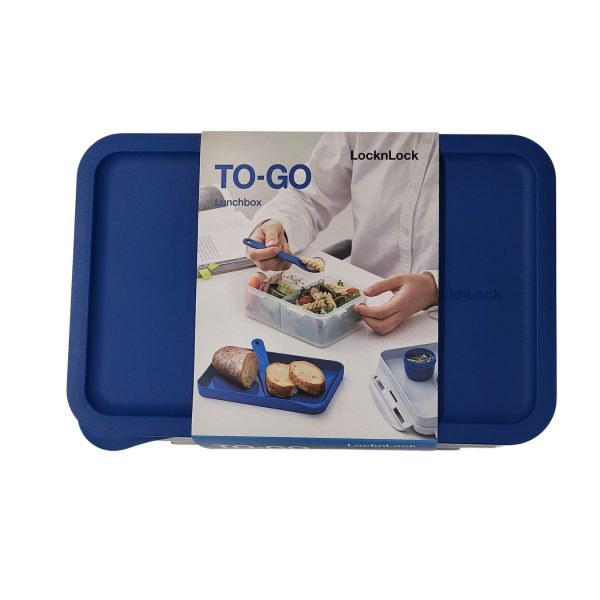Lunchbox 3 in1 Brotdose 3 Fächern mit Messer Gabel Löffel blau