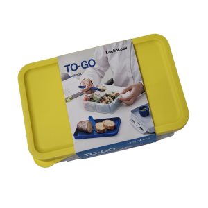 Lunchbox 3 in1 Brotdose 3 Fächern mit Messer Gabel Löffel gelb