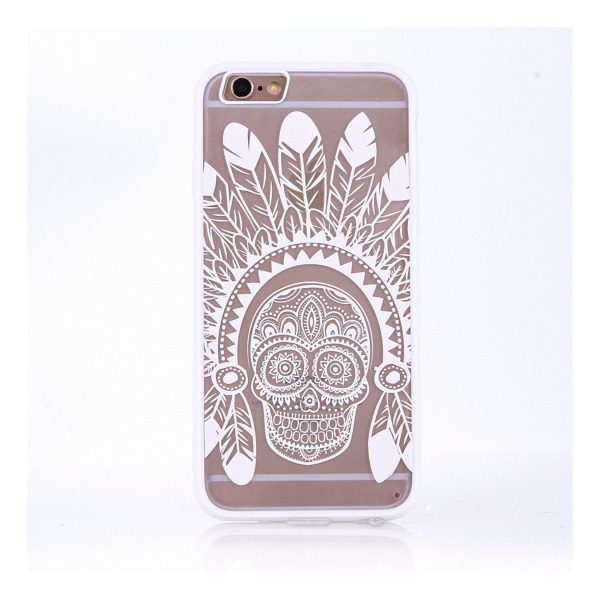 Apple iPhone 6s Plus Handy Hülle Mandala Case Schutz Motiv Federn Totenkopf Weiß