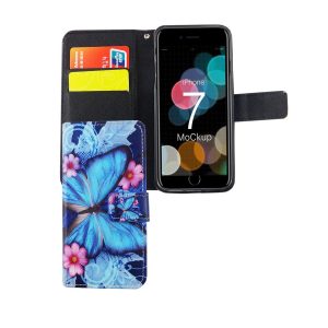 Schutz Hülle für Handy Apple iPhone 7 Blauer Schmetterling Tasche Wallet Cover