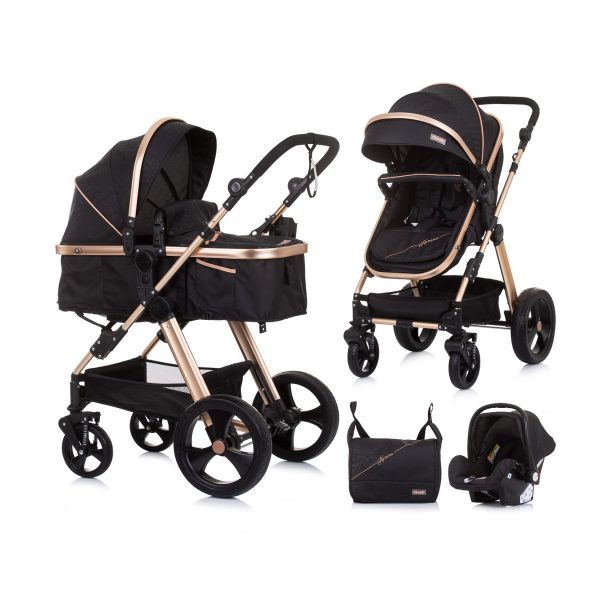 Chipolino Kombikinderwagen Havana 2 in 1 faltbar Tragetasche Sportsitz bis 22 kg schwarz gold