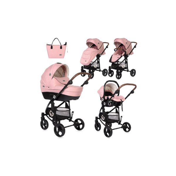 Lorelli Kombikinderwagen Crysta 3 in 1 max. 22 kg Autositz Babywanne Sportsitz pink