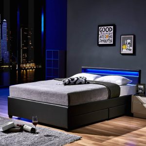 Home Deluxe LED Bett Nube mit Schubladen 140x200 Dunkelgrau