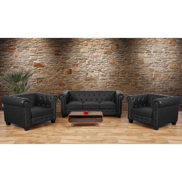 Luxus 3-1-1 Sofagarnitur Couchgarnitur Loungesofa Chesterfield Edinburgh Kunstleder ~ eckige Füße