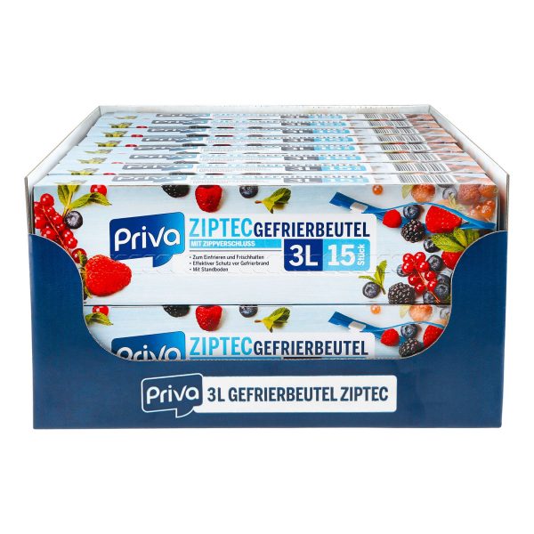 Priva Gefrierbeutel mit Ziptec 15 x 3 Liter