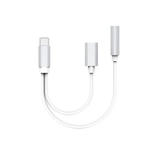 Kabel XLayer PREMIUM 2-IN-1 Typ C (USB-C) to 3.5 mm Aux und Type C Adapter 0.12 m Silver