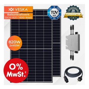 820 W / 600 W Balkonkraftwerk Photovoltaik Solaranlage Steckerfertig WIFI Smart