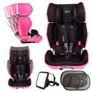 Blijr Uniek Pink Kindersitz mit Wumbi Rücksitzspiegel und Sonnenschutz