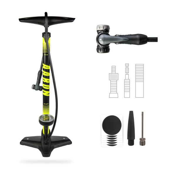 AARON Luftpumpe Sport One in Gelb Fahrrad-Stand-Pumpe für alle Ventile mit Manometer