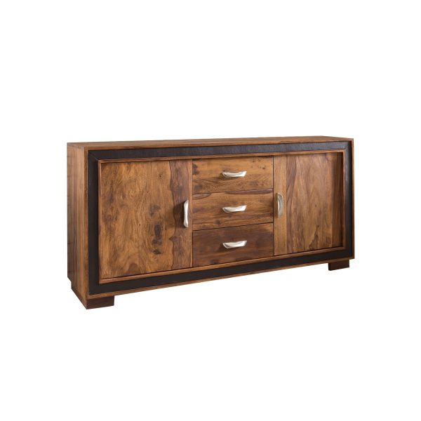 Sideboard Sheesham Massivholz Kunstleder 160cm Kommode Schrank Holz Massiv