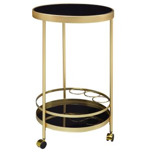 FineBuy Servierwagen Gold Beistelltisch auf Rollen Glas Speisewagen Rund Ø 45 cm