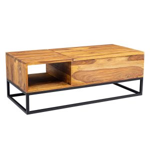 FineBuy Couchtisch 110 x 50cm Tisch Wohnzimmertisch Braun Holz Sofatisch Massiv