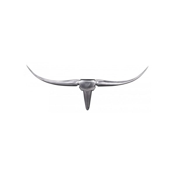 FineBuy Bull Geweih S Wanddekoration 74cm breit Alu Aluminium silber Wandgeweih