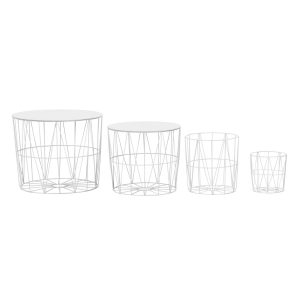 FineBuy Beistelltisch 4er Set Drahttisch Weiß 4-teilig Tablettisch Satztisch